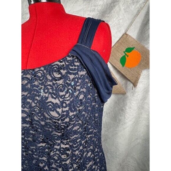 Alex Evenings Navy Blue Lace Cold Shoulder Fit & Flare Evening Gown Sz 18 $229 - Picture 4 of 8